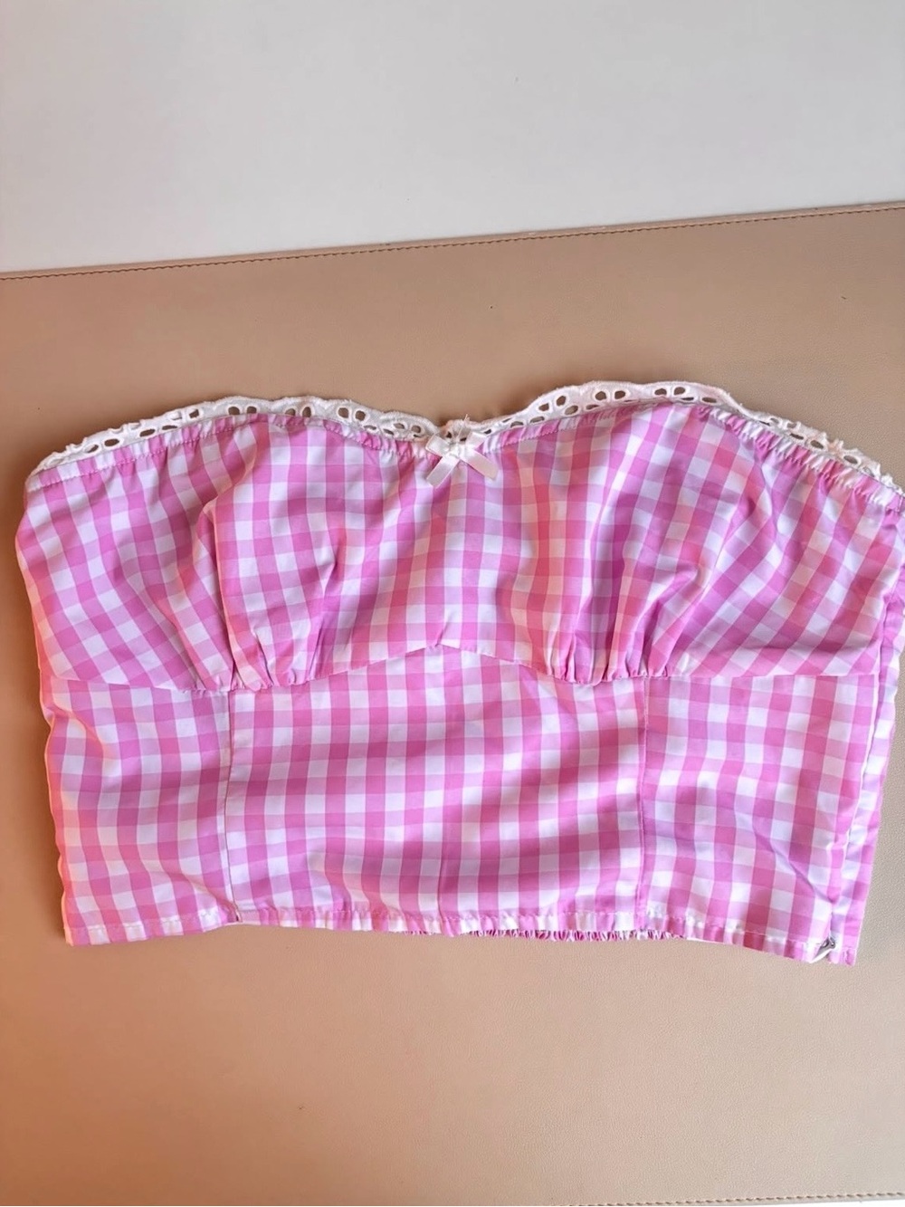 Forever 21 Lilac Gingham Lace-Trim Strapless Bandeau